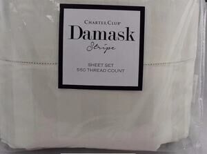Charter Club Damask Stripe 550 Thread Count KING Sheet Set Natural